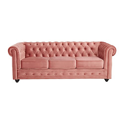 Acheter Vente-Unique Canapé 3 places et fauteuil CHESTERFIELD - Velours rose pastel