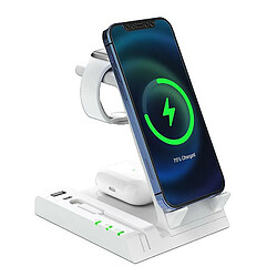 Chrono Chargeur sans fil, station d'accueil de charge sans fil 6 en 1, station de charge rapide 15 W compatible pour iPhone 8/8P/X/11/12 Series/Air Pods 2/Pro Android Phone Apple Watch 1/2/3/4/5/6/ SE,(blanc)