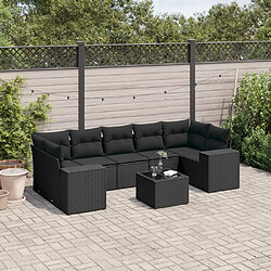 Maison Chic Ensemble Tables et chaises d'extérieur 8 pcs avec coussins,Salon de jardin noir résine tressée -GKD701495