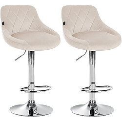 Decoshop26 Set de 2 tabourets de bar coutures décoratives losanges assise en velours crème et cadre en métal chromé TDB10769