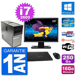 PC Tour Dell 7010 Ecran 22" Intel i7-2600 RAM 16Go Disque 250Go Windows 10 Wifi - Occasion