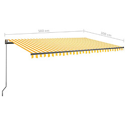 vidaXL Auvent manuel rétractable sur pied 500x300 cm Jaune/Blanc pas cher