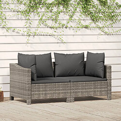 vidaXL Salon de jardin 2 pcs avec coussins Gris Résine tressée