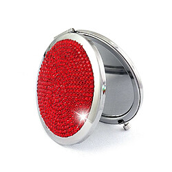 Wewoo Mini miroir de maquillage rond pliable en métal à incrustation de diamantsmini-miroir de rouge