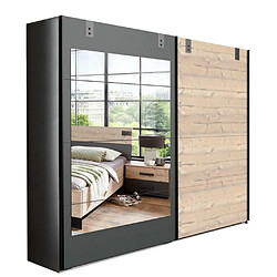 Inside 75 Armoire coulissante VERNON style industriel porte pin vieilli porte graphite miroir