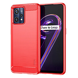 Coque en TPU MOFI Texture de fibre de carbone, antichoc, surface brossée, rouge pour votre Realme 9 Pro +