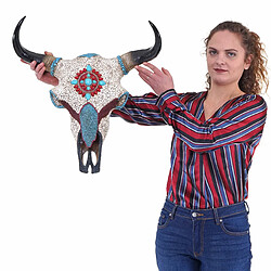 Mendler Crâne de décoration vache HWC-D31, polyresin, sculpture, taureau avec cornes, mosaïque 51x50x25cm