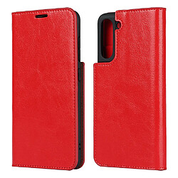 Etui en cuir véritable Texture de cheval fou- rouge pour votre Samsung Galaxy S21 FE