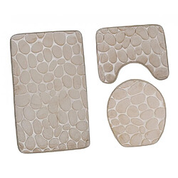 Acheter Ensemble de salle de bains 3 tapis de bain tapis de bain anti-dérapant couverture couvercle couvercle de toilette beige