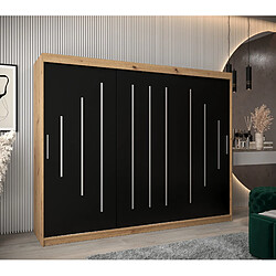 Abiks Meble Armoire YORK À Portes Coulissantes 200/250/62 3 Portes (Artisan/Noir)