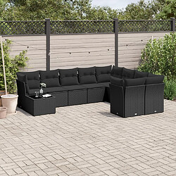 Maison Chic Salon de jardin 10 pcs avec coussins | Ensemble de Table et chaises | Mobilier d'Extérieur noir résine tressée -GKD73494