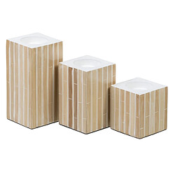 BigBuy Home Bougeoir Beige Bambou Bois MDF 10,5 x 10,5 x 10,5 cm