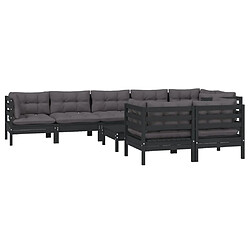 Avis Maison Chic Salon de jardin 9 pcs + coussins - Mobilier/Meubles de jardin - Table et chaises d'extérieur Noir Bois de pin massif -MN74165