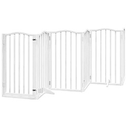 vidaXL Barrière pour chiens et porte 6 panneaux blanc bois de peuplier