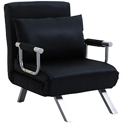 Homcom Fauteuil chauffeuse canapé-lit convertible 1 place déhoussable grand confort coussin pieds accoudoirs métal suède noir