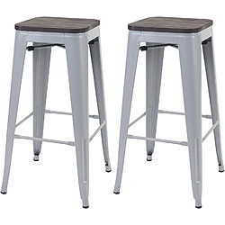 Decoshop26 Lot de 2 tabourets de bar style industriel factory en métal gris assise en bois TDB04045