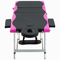 vidaXL Table de massage pliable 3 zones Aluminium Noir et rose