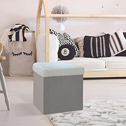 Mes Pouf coffre pliant 38 cm en fausse fourrure blanche et tissu gris