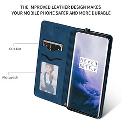 Wewoo Housse Coque Etui en cuir avec rabat horizontal magnétique Business Skin Feel pour OnePlus 7 Pro Bleu marine