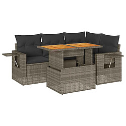 vidaXL Salon de jardin 5 pcs avec coussins gris résine tressée