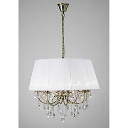 Luminaire Center Suspension Olivia avec Abat jour blanc 8 Ampoules laiton antique/cristal