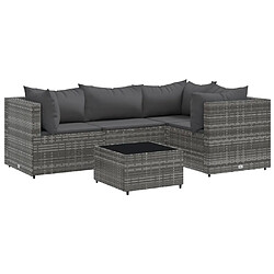 vidaXL Salon de jardin 5 pcs avec coussins Gris Résine tressée