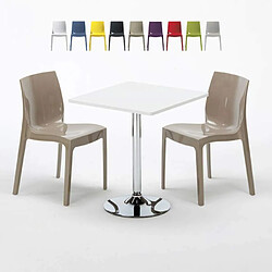 Grand Soleil Table Carrèe Blanc + 2 Chaises Colorées