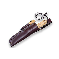 Couteau de chasse Joker "S" Trapper CL124-P, mango bouleau frisé, fourreau en cuir brun avec silex, lame de 10 cm, Outil de pêche, de chasse, de camping et de trekking