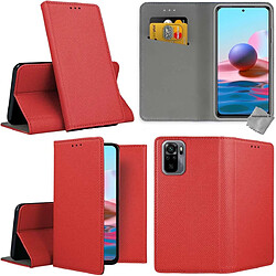 Htdmobiles Housse etui portefeuille avec coque intérieure en silicone pour Xiaomi Poco M5s + film ecran - ROUGE MAGNET