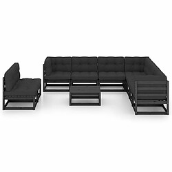 Maison Chic Salon de jardin 10 pcs + coussins - Mobilier/Meubles de jardin - Table et chaises d'extérieur Noir Bois de pin massif -MN31744