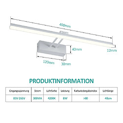 Acheter EMKE Lampe à LED pour Miroir Lampe pour Miroir de Salle de Bain 40 cm, Rotation de 200° Lampe pour Miroir Eclairage LED pour Miroir de Salle de Bain 4200K (Blanc)