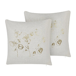 Beliani Lot de 2 coussins GOMPHRENA 45 x 45 cm Motif de plante Beige clair