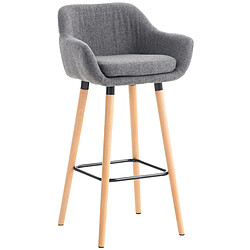 Decoshop26 Tabouret de bar lounge x1 design scandinave assise en tissu gris clair pieds en bois repose-pieds en métal 10_0004924