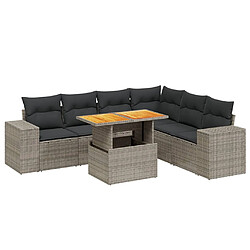 vidaXL Salon de jardin avec coussins 7 pcs gris résine tressée