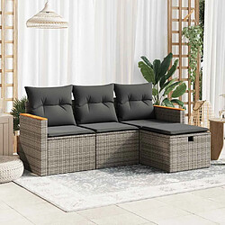 vidaXL Salon de jardin 4 pcs avec coussins gris résine tressée