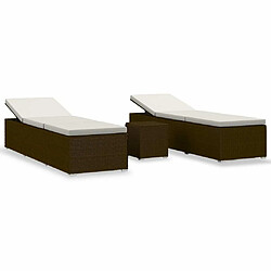 Maison Chic Lot de 3 Chaise longue | Transat Bain de soleil de jardin table à thé Résine tressée Marron -GKD79659