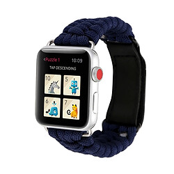 Avis Wewoo Bande de montre-bracelet en nylon véritable corde de parapluie en cuir avec boucle en acier inoxydable pour Apple Watch série 3 & 2 & 1 42mm bleu foncé