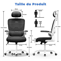 BIGZZIA Chaise de Bureau Ergonomique - Fauteuil avec accoudoir rabattable à 90° - Support Lombaire Adaptatif - Réglable en hauteur