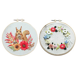 2x Bricolage Kits De Couture Broderie Cerceau Point De Croix Artisanat-fleur écureuil