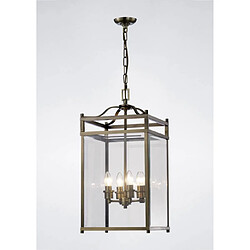 Luminaire Center Suspension Aston 4 Ampoules laiton antique/verre