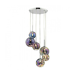 Avis Luminaire Center Suspension Mira Chrome poli,verre iridisé 6 ampoules 110cm