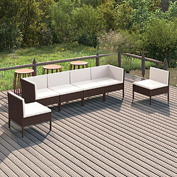 vidaXL Salon de jardin 6 pcs avec coussins Résine tressée Marron