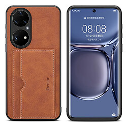 Coque en TPU + PU avec porte-carte et béquille marron pour votre Huawei P50 Pro