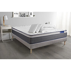 ACTISOM Pack prêt à dormir matelas ACTILATEX PLUS 140x190 cm Latex + Mémoire de forme + sommier KIT gris + 2 oreillers + couette