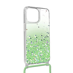 Avizar Coque Paillette iPhone 13 Pro Max Cordon Amovible Coins Antichocs Dégradé Vert