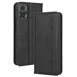 Etui en PU texture rétro, auto fermeture magnétique avec support pour votre Motorola Moto E22 4G/E22i 4G - noir