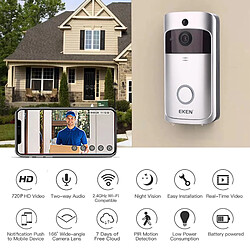 Universal Smart WiFi Vidéo Sonnette Caméra Vision Walkie-talkie avec buzzer Vision nocturne Sonnette IP Caméra de sécurité sans fil à domicile | Sonnette (argent)