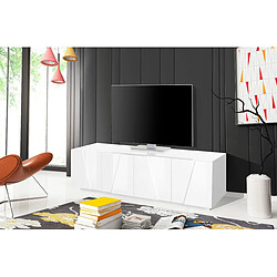 Alter Meuble TV de salon, Made in Italy, Meuble TV avec 4 portes avec détail, 162x44h46 cm, couleur blanc brillant