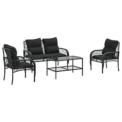 vidaXL Salon de jardin 4 pcs avec coussins noir résine tressée