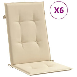 vidaXL Coussins de chaise de jardin dossier haut lot de 6 beige tissu